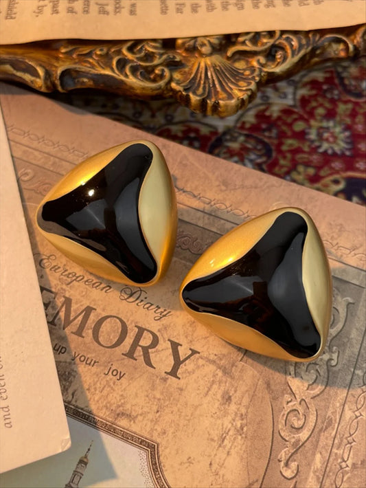 Brass Metal Circular Triangular Enamel Drop Oil Stud Earring for Women Girls Jewelry New Retro Exaggerate