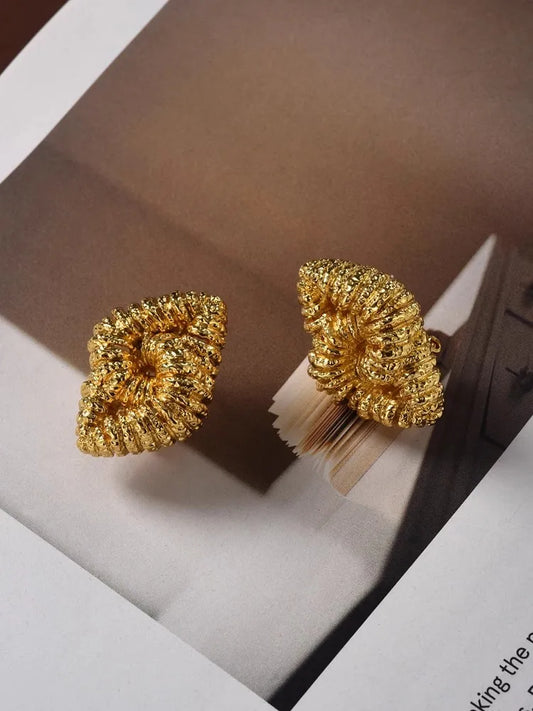 Brass Texture Knot Braided Chunky Earrings for Women Metal Gold Color Jewelry Personality Vintage European And American