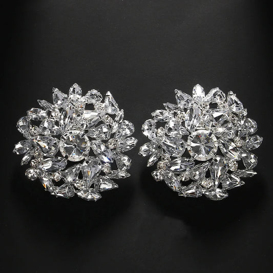 Fashion Round Clip Earrings Geometric Wedding for Women Bling Christmas Gift Rhinestone Clip on Earrings No Piercing Jewelry