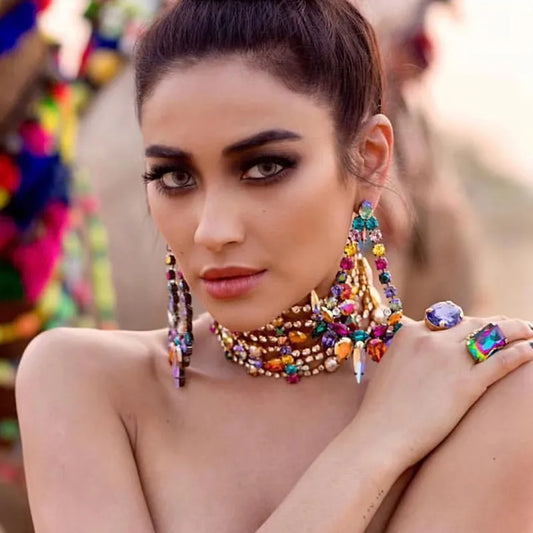 Gorgeous Multicolors Crystal Drills Big Drop Dangle Earrings For Women Fashion Jewelry Trendy Girls' Statement Accessories