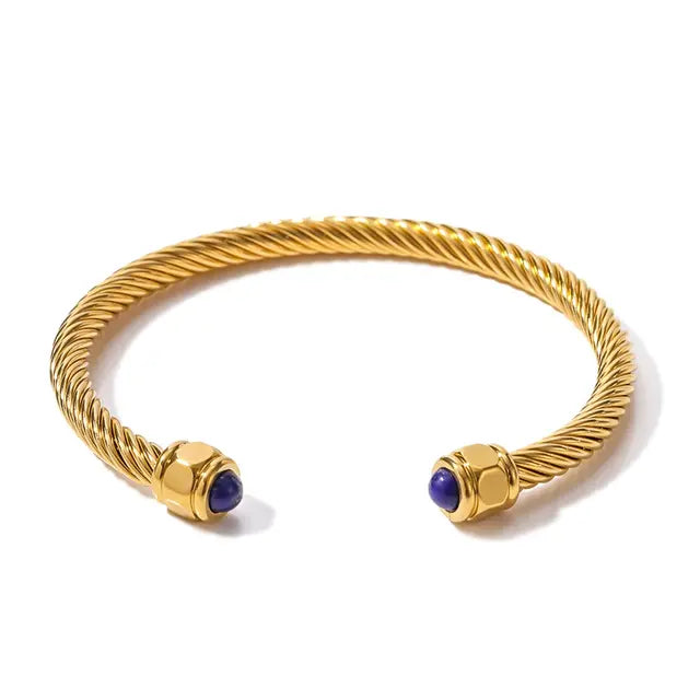 Stainless Steel Natural Stone Metal Texture Twisted Thread Bracelet 18k Gold Plated Tarnish Proof Women Jewelry Gift