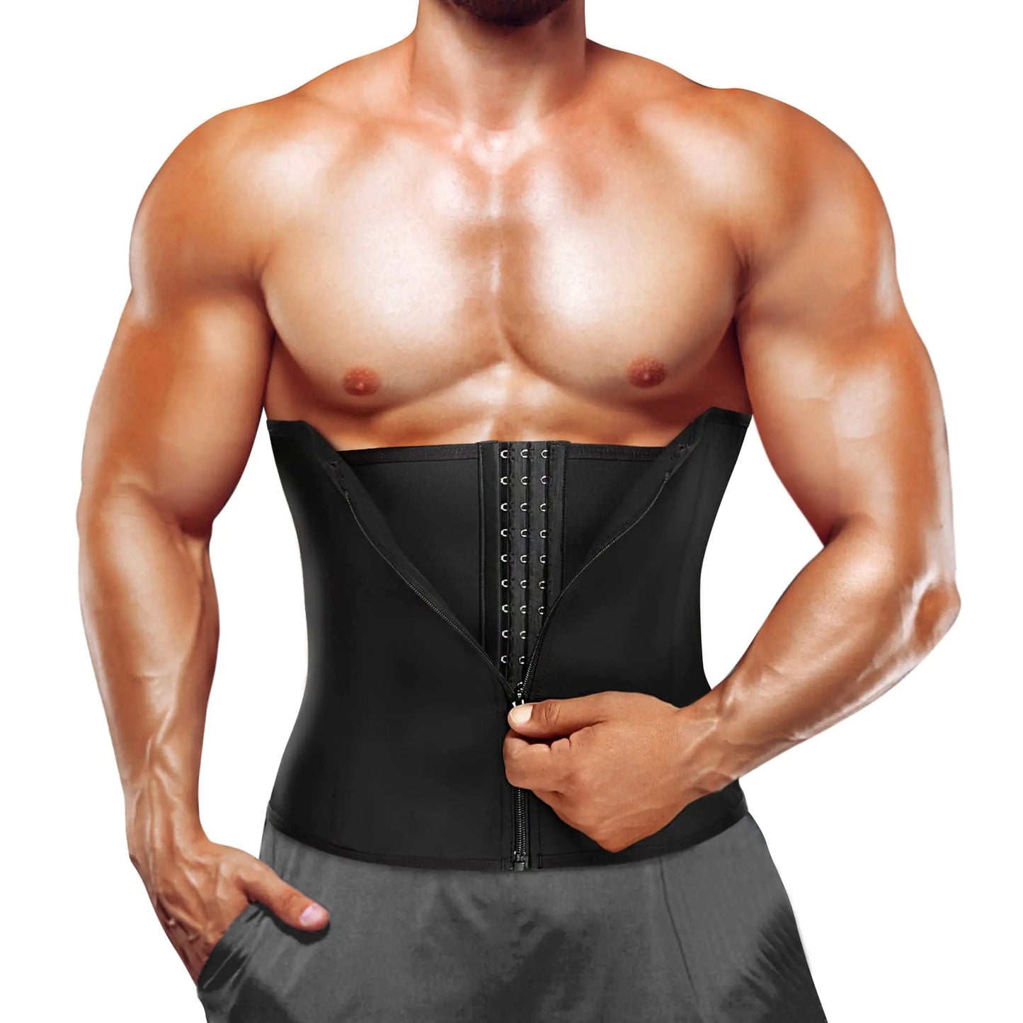 IFKODEI Men Neoprene Waist Trainer Trimmer Tummy Control Shapewear Sauna Sweat Belt Slimming Body Shaper (Black L)