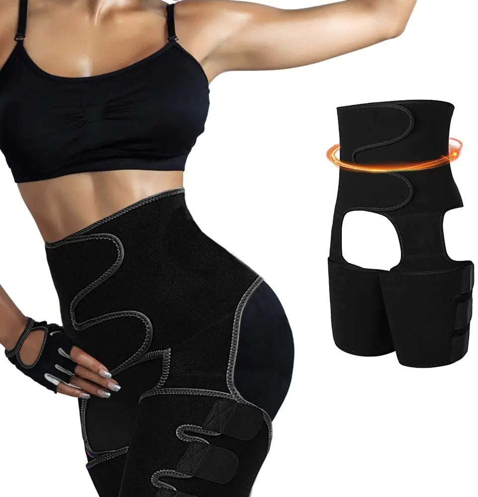 High Waist Trimmers 3-in-1 Waist and Thigh Shaper Butt Lifter Waist Trainer Thigh Trimmer Belt Elastic Shapewear Slimming Body Shaper Belt for Men Women Weight Loss Sport Fitness Workout (M Black)