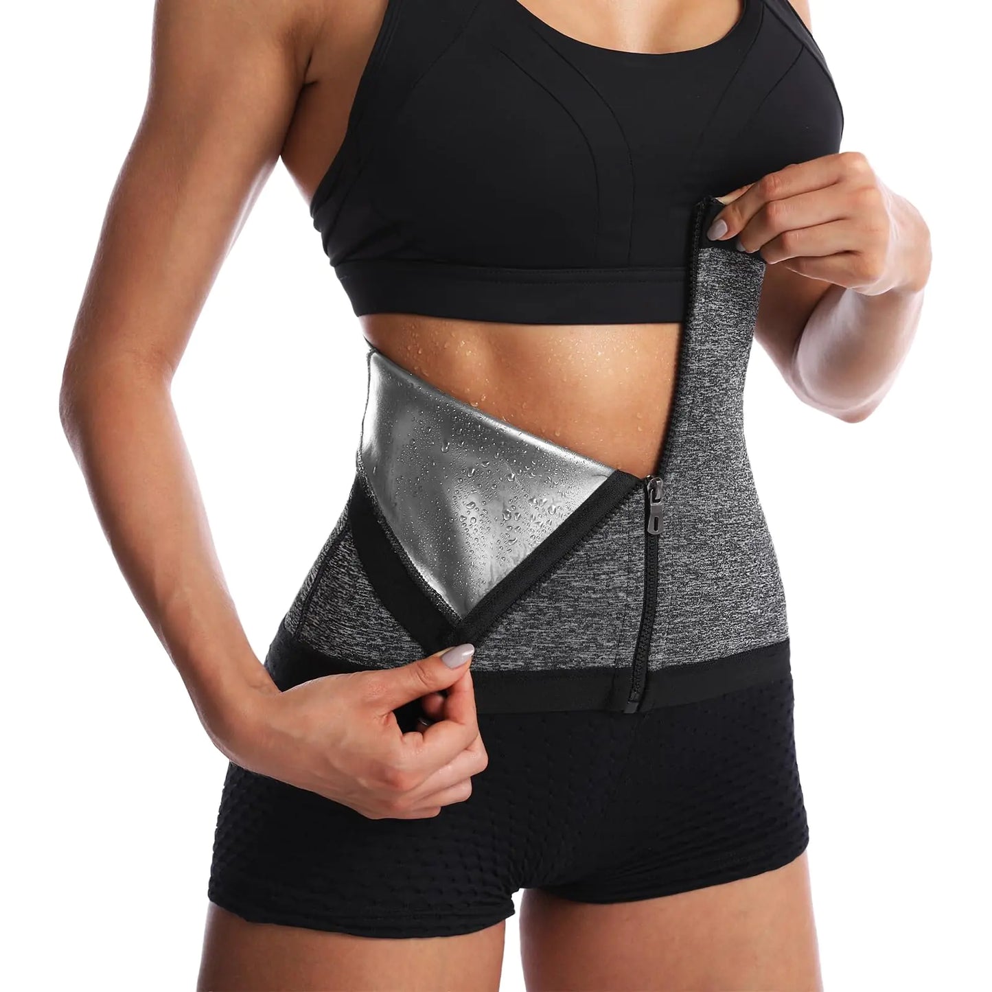 JBT Waist Trainer for WomenSauna Suit Waist Trimmerwaist sauna belt for womenSnow Flake Zipper Waist Trimmer (Silvery L)