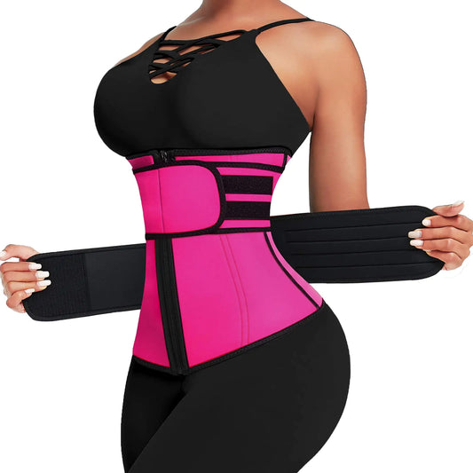 Lover-Beauty Waist Trainer for Women Plus Size Two Belts Neoprene Workout Corset Waist Trainer Cincher Trimmer Sauna Belt Zippe