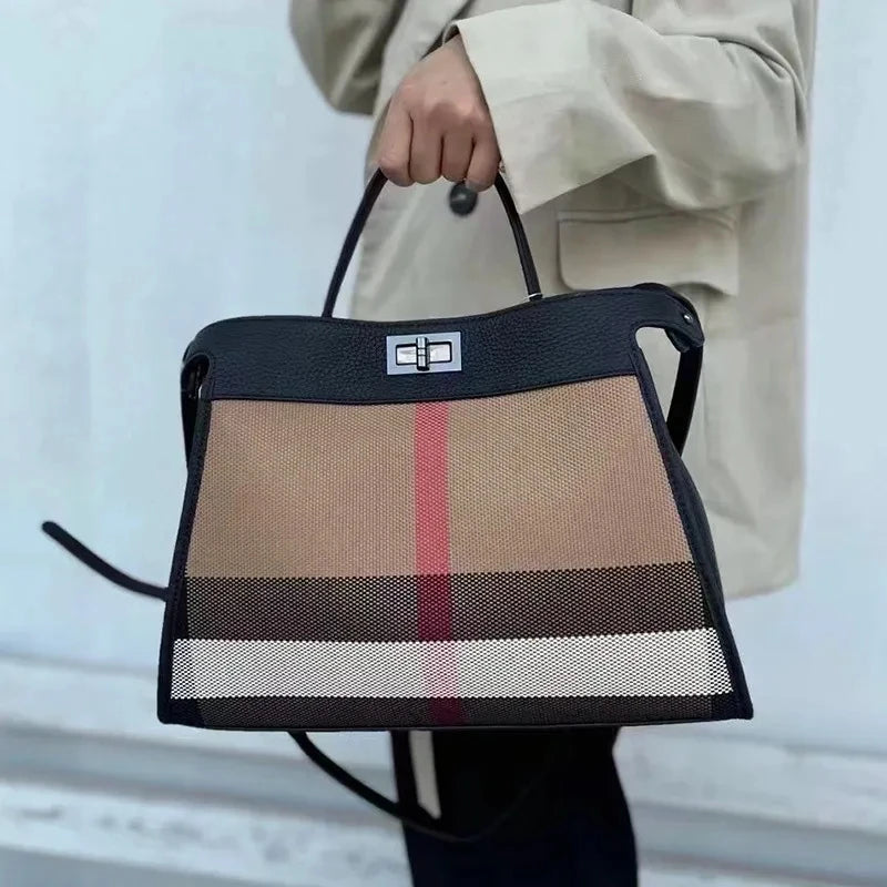 Striped Canvas Leather Womens Bag Female HandBags Shoulder Women Bags Casual Totes Sac Main Femme Bags For Women Bolas