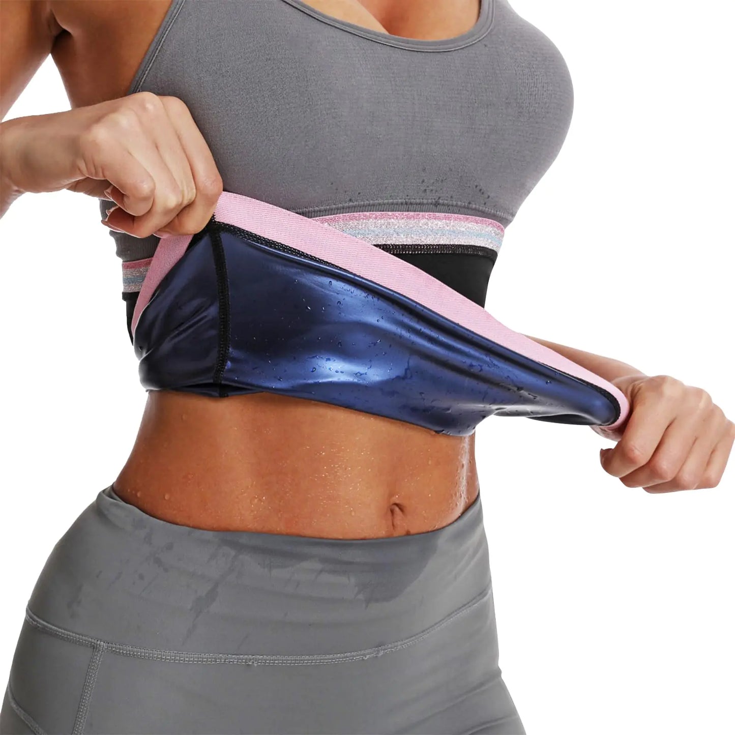 JBT Waist Trainer for Women Sauna Suit Waist Trimmer for Women Tummy Control Sequins Sauna Belt Lower Belly Fat (Blue XXL)