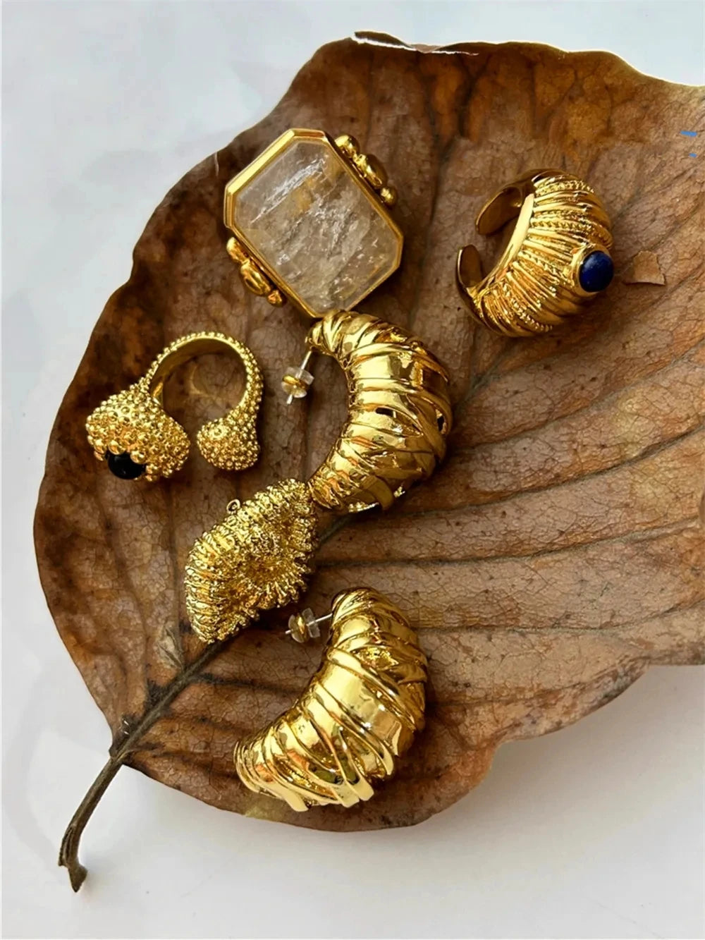 Retro Metal Stud Earrings Geometric Irregular for Women Brass Jewelry Light Luxury Europe And America