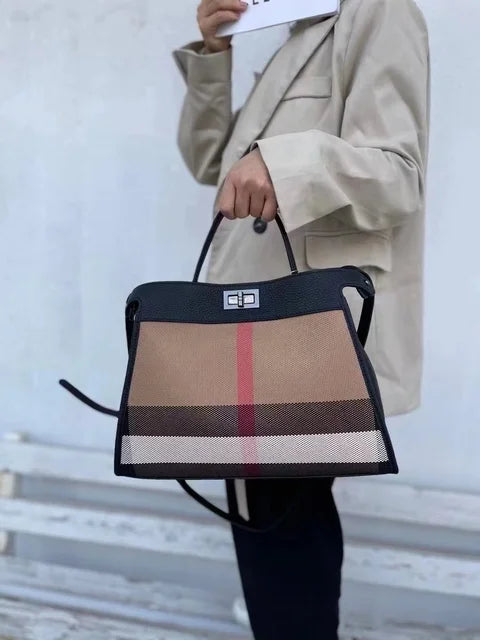 Striped Canvas Leather Womens Bag Female HandBags Shoulder Women Bags Casual Totes Sac Main Femme Bags For Women Bolas
