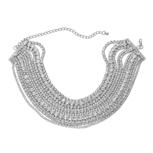 Luxury Superflash White Crystal Chokers Necklaces for Women Multilayer Claw Chain Rhinestone Necklaces Statements Jewelry Gift