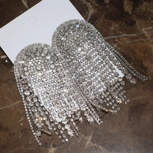 Luxury Shiny Rhinestone Tassel Dangle Earrings Jewelry For Women Fashion Show Lady's Statement Daily Accessories