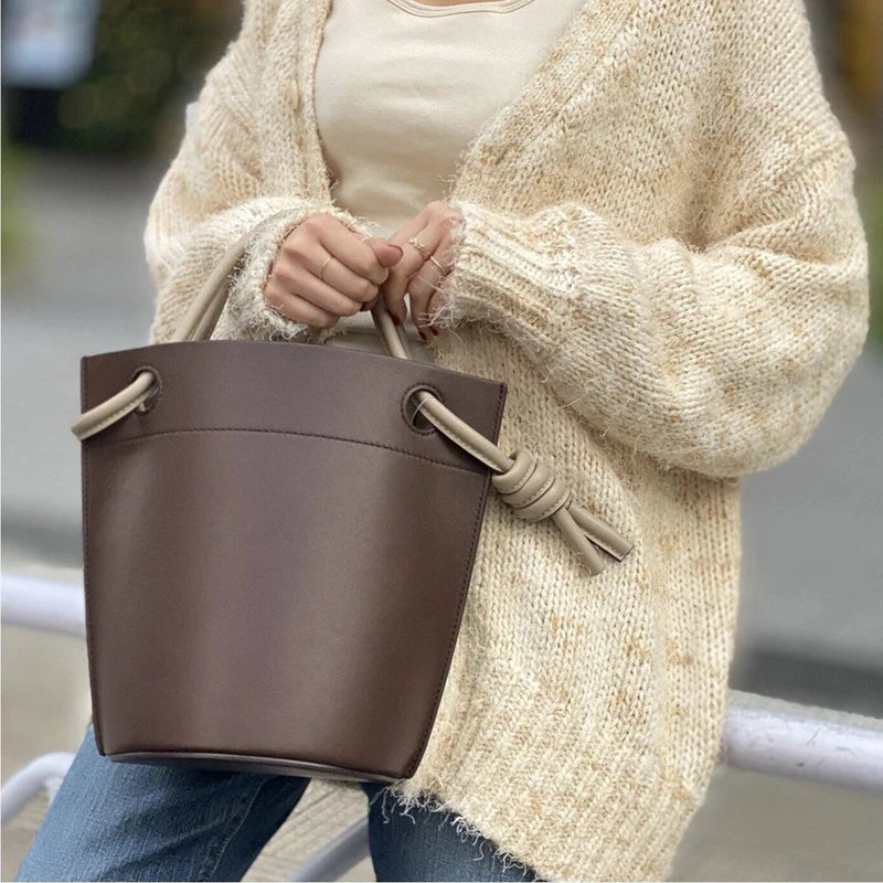 Handbags For Women Luxury Designer Bucket Bag PU Leather Material Party Simple Contrasting Style Small Fast Delivery