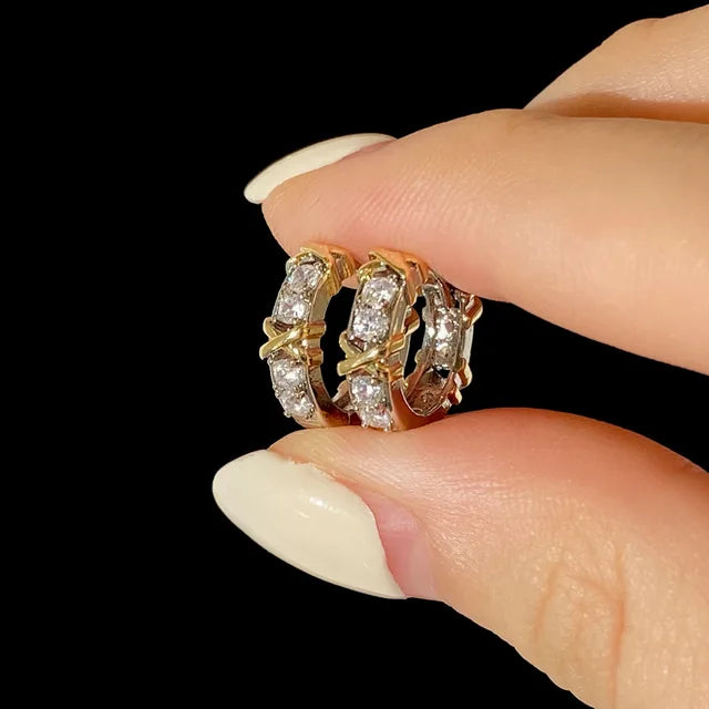 Vintage CC Design Hoop Earrings for Women Korean Fashion X Cross Zircon Earring Engagement Jewelry Gift