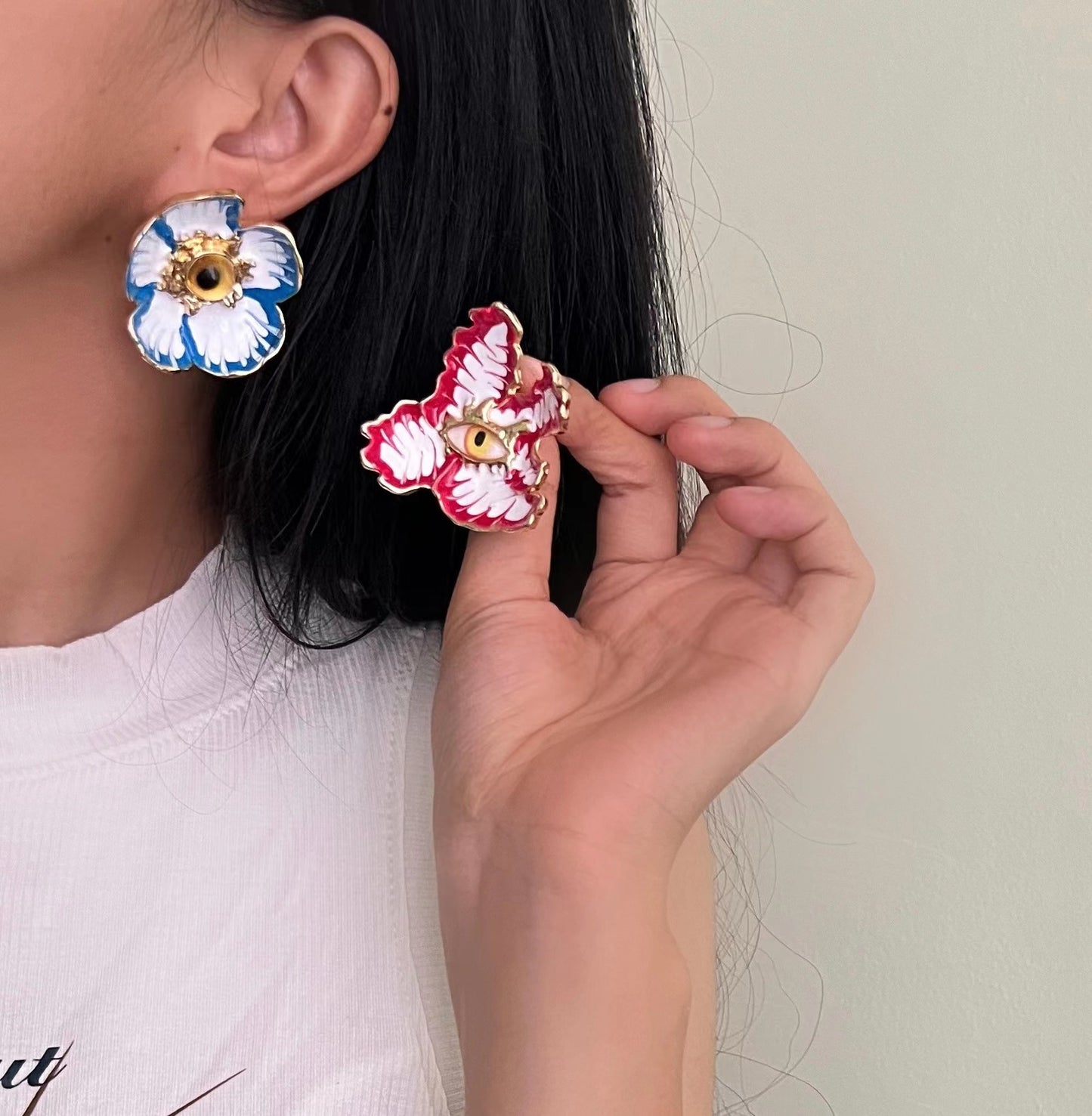 Personality Eye Tassel Drop Earrings Devil's Eye Enamel Flower for Women  Vintage Jewelry Heavy Industry European And American