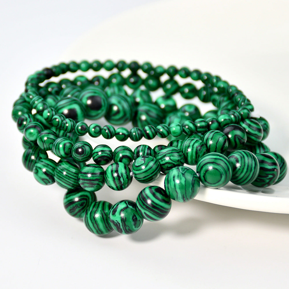Vintage malachite beaded bracelet stacking style green bracelet men and women elastic jewelry