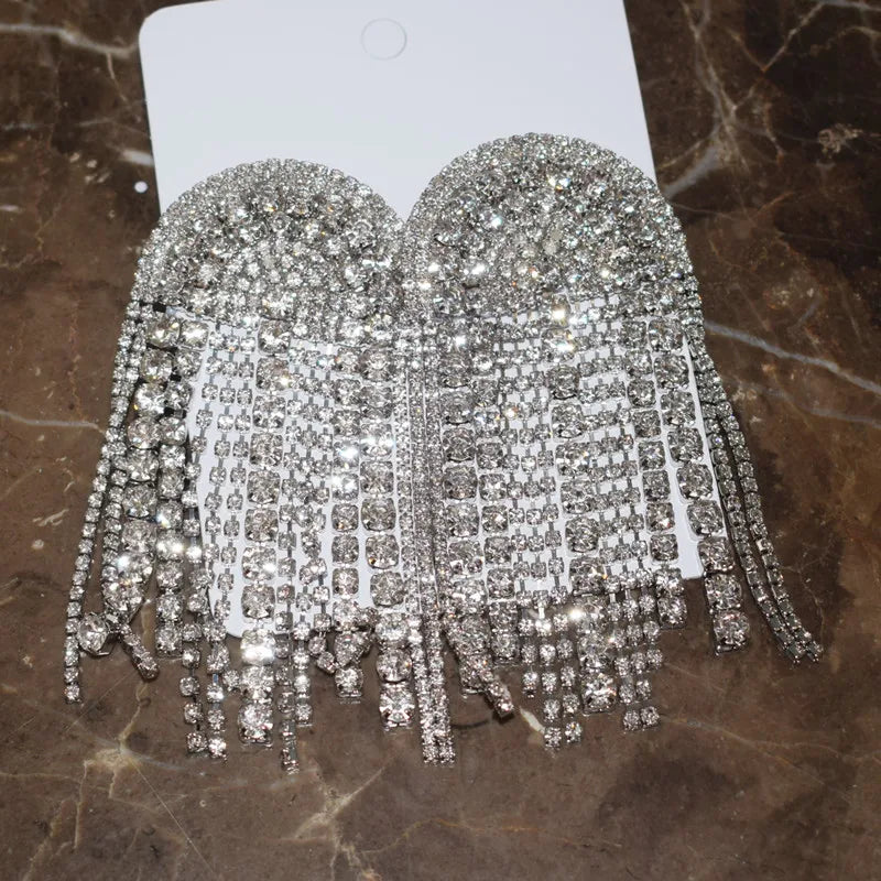 Luxury Shiny Rhinestone Tassel Dangle Earrings Jewelry For Women Fashion Show Lady's Statement Daily Accessories