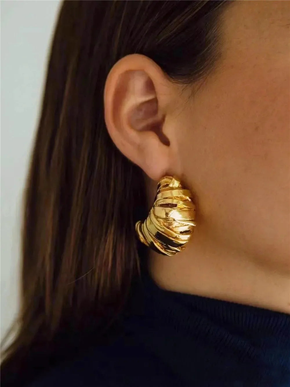 Retro Metal Stud Earrings Geometric Irregular for Women Brass Jewelry Light Luxury Europe And America