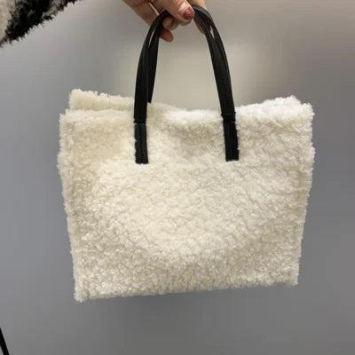 Casual Solid Large Totes Bags for Women Winter Soft Plush Women's Handbags Luxury Big Capacity Women Shoulder Bags New