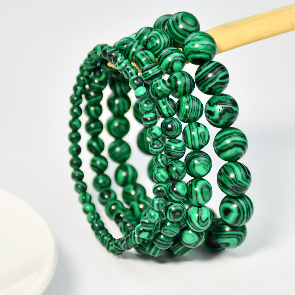 Vintage malachite beaded bracelet stacking style green bracelet men and women elastic jewelry