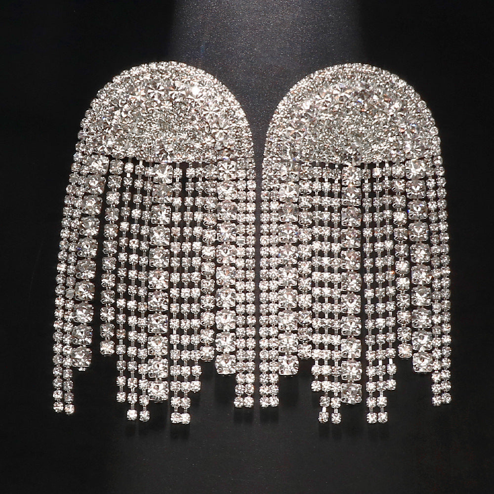 Luxury Shiny Rhinestone Tassel Dangle Earrings Jewelry For Women Fashion Show Lady's Statement Daily Accessories