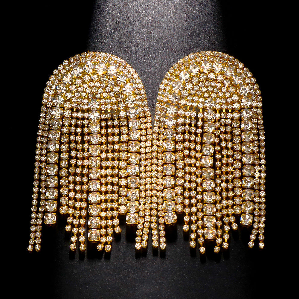 Luxury Shiny Rhinestone Tassel Dangle Earrings Jewelry For Women Fashion Show Lady's Statement Daily Accessories