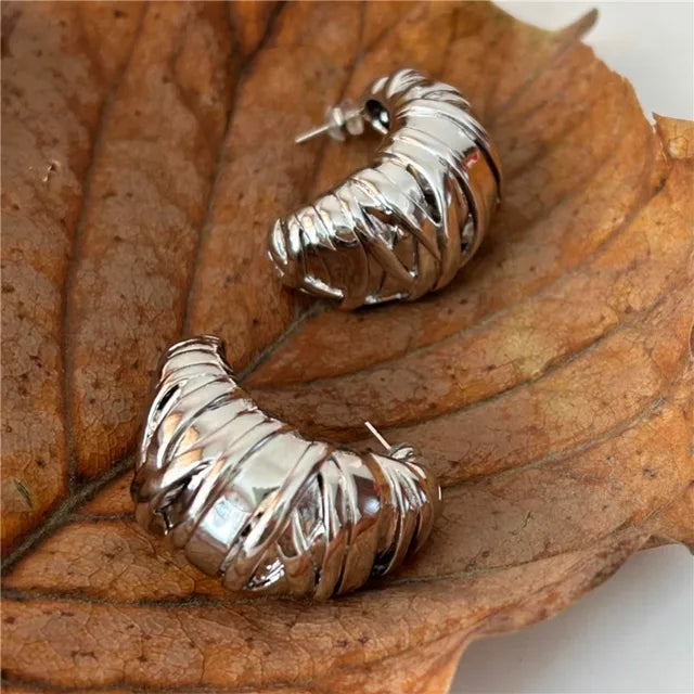 Retro Metal Stud Earrings Geometric Irregular for Women Brass Jewelry Light Luxury Europe And America