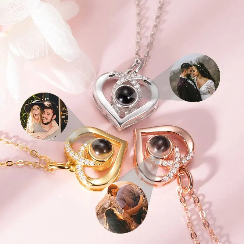 Personalized Photo Projection Necklace Custom Projection Photos Necklace Jewelry Heart Love Memorial Anniversary Gift For Women