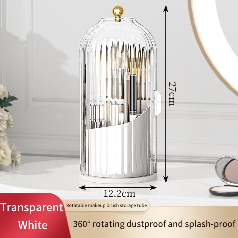 Cosmetics storage box Desktop rotatable split storage cylinder Transparent belt cover Dust proof makeup box