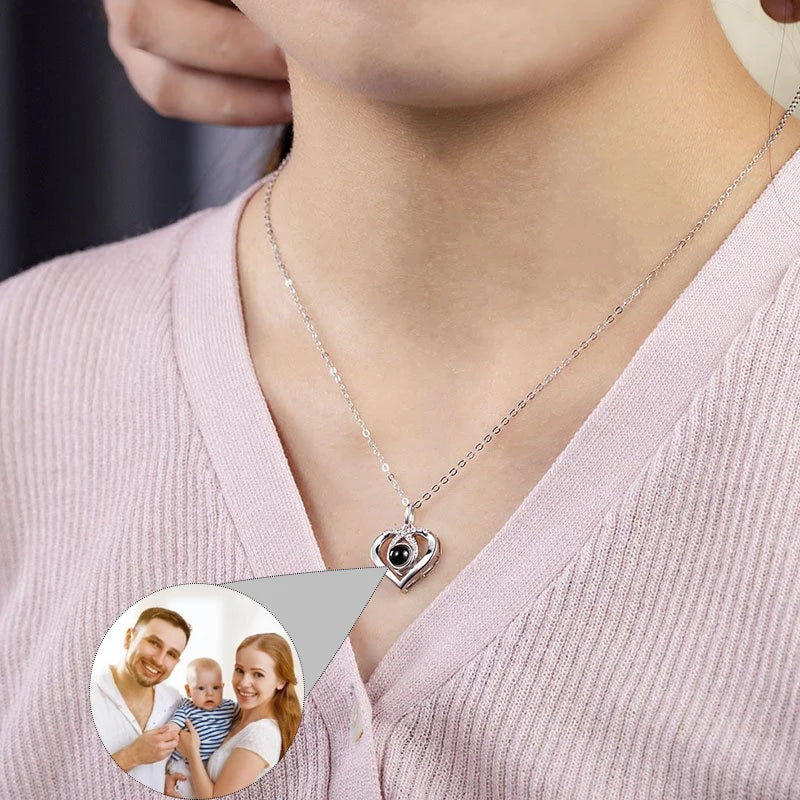 Personalized Photo Projection Necklace Custom Projection Photos Necklace Jewelry Heart Love Memorial Anniversary Gift For Women