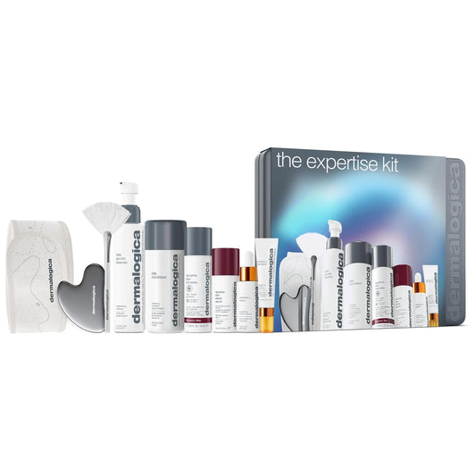 Dermalogica Expertise Kit Holiday Gift Skincare Set Contains 6 Pieces of Full Size Products with Gua Sha Fan Brush and Head Band