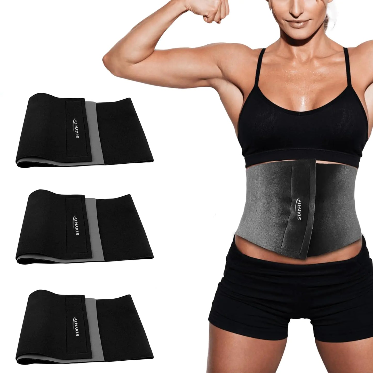 [3 Pack] Waist Trimmer for Women & Men Stomach Slimmer Belt Sweat Band for High-Intensity Training & Workouts Sauna Ab Back Support Toning Trainer Belt Corset (10") Black