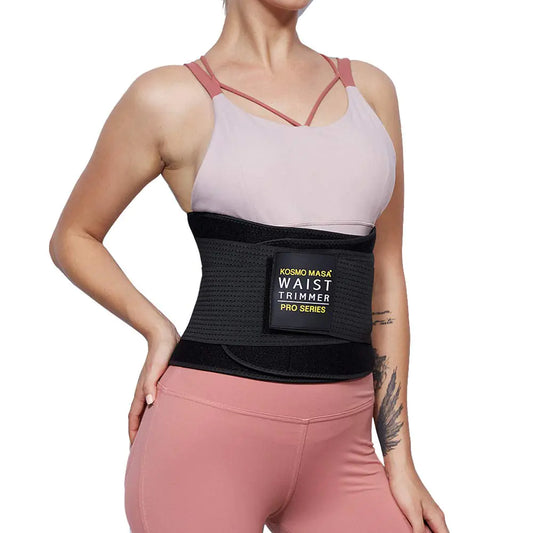 KOSMO MASA Slimming Sauna Waist Trimmer for WomenSweat Waist Trainer for WomenWorkout Belt for MenStomach Wraps Premium Fitness Bands Body Shaper Belly Sport Girdle - Black L-XL