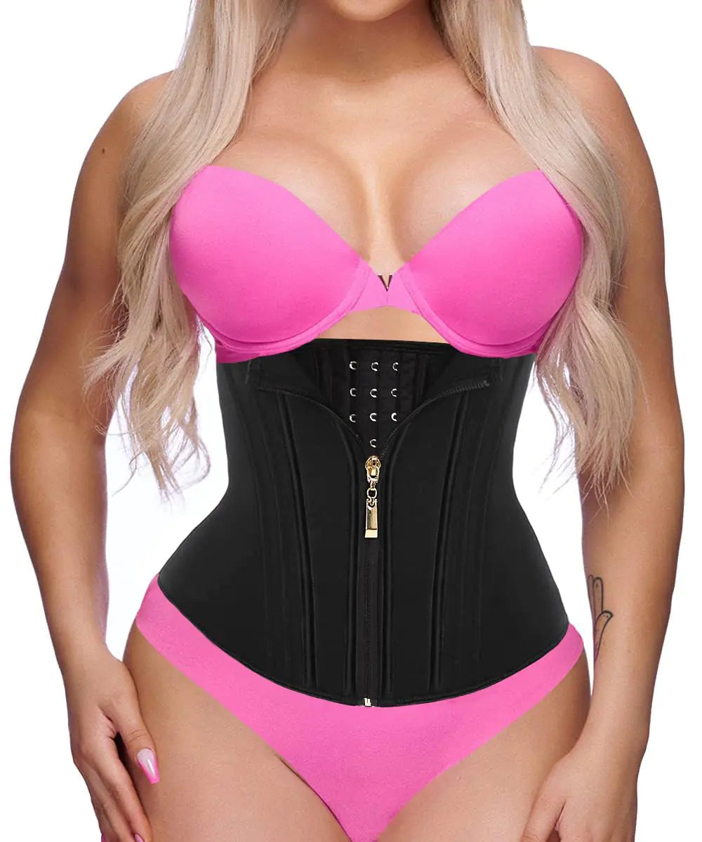 GainKee Waist Trainer for Women Corset Workout Cincher Body Shaper Tummy Control Shapewear Sweat Trimmer Latex Zipper (BlackL)
