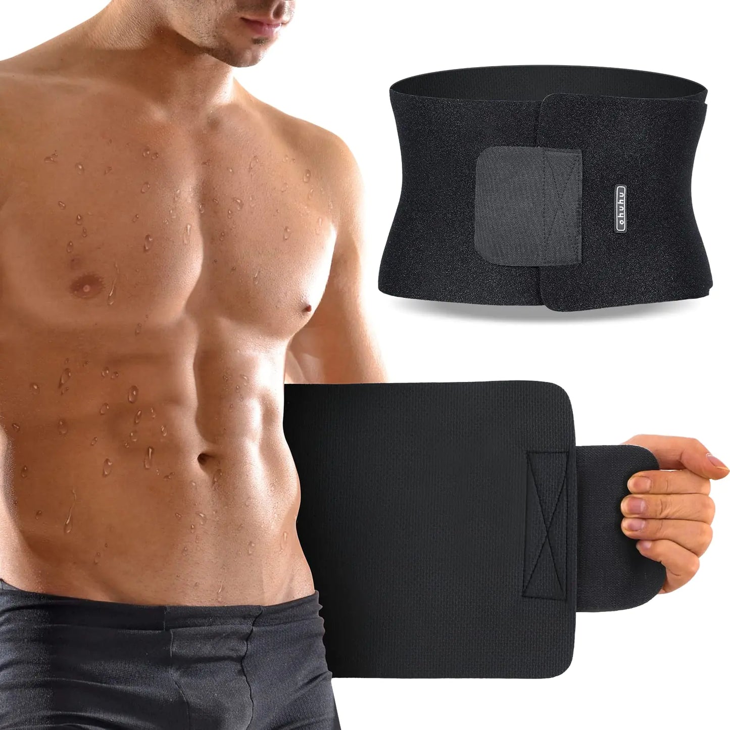 Ohuhu Waist Trimmer Adjustable Neoprene Ab Trainer Belt for Back Support Sweat Band Waist Trainer for Training & Workouts Sweat Enhancer Fits Up to 40 Inches for Men & Women Black (Medium)